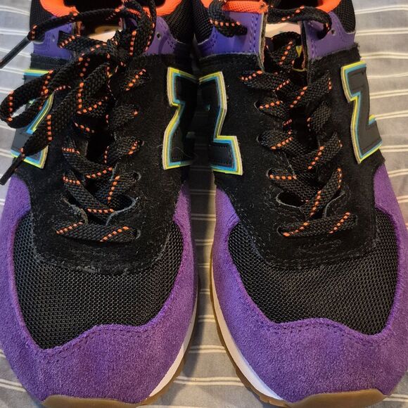 New Balance 574 Rare Retro Look ML574PT2 Black Purple Sneakers Shoes 8.5 Men - Picture 7 of 12